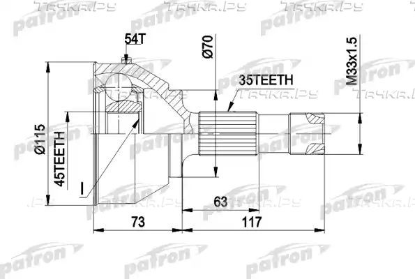 Шрус наружный (граната) Patron для Citroen Jumper I 1994-2006. Артикул PCV1132