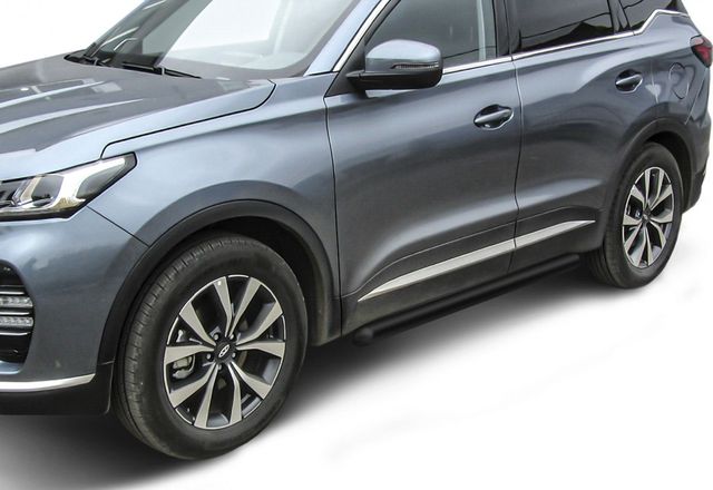 Пороги Slitkoff труба d76 для Chery Tiggo 7 Pro 2020-2026 Черные. Артикул CT7PR-005B