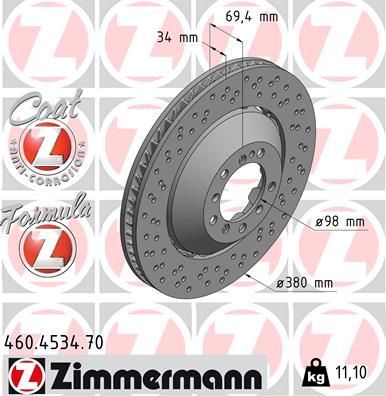 Тормозной диск Zimmermann FORMULA Z. Артикул 460.4534.70