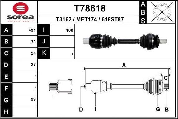 Полуось (привод в сборе, приводной вал) EAI. Артикул T78618