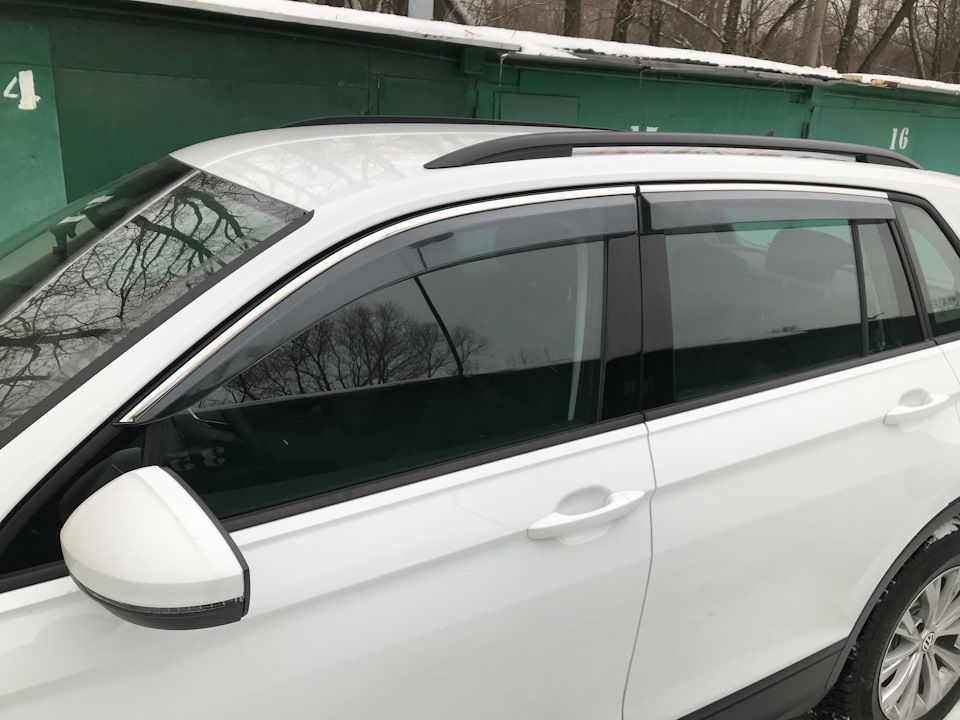 Дефлекторы Alvi-Style для окон с нержавеющим молдингом Volkswagen Tiguan II 2017-2026 Темно-дымчатые. Артикул ALV408M