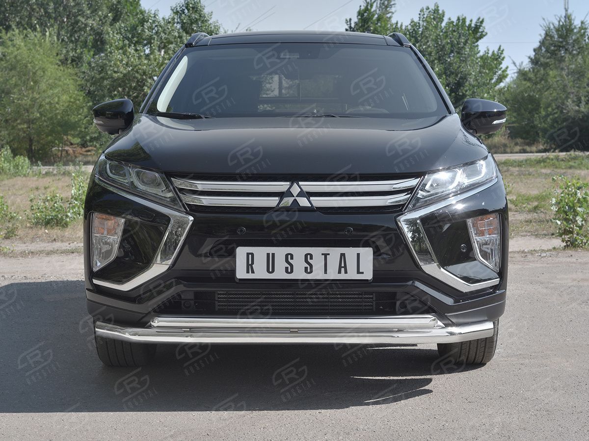 Защита РусCталь переднего бампера d63 секции-d42 дуга для Mitsubishi Eclipse Cross 2018-2026. Артикул MEZ-003044