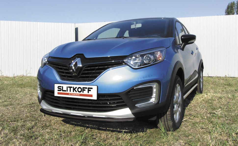 Защита Slitkoff переднего бампера d42 для Renault Kaptur 2WD 2016-2026 Черная. Артикул RK2WD002B