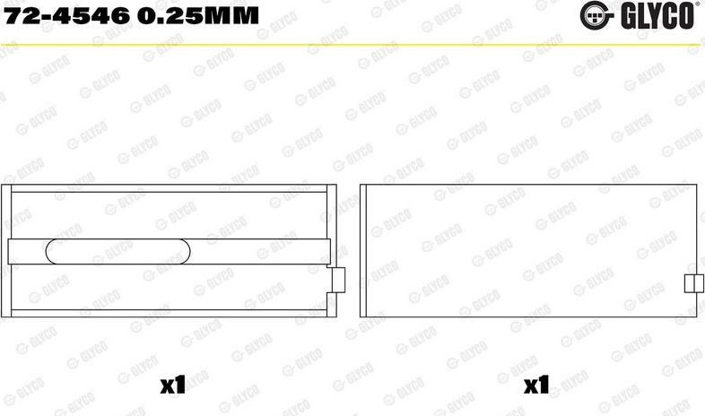 Вкладыши коренные Glyco. Артикул 72-4546 0.25mm