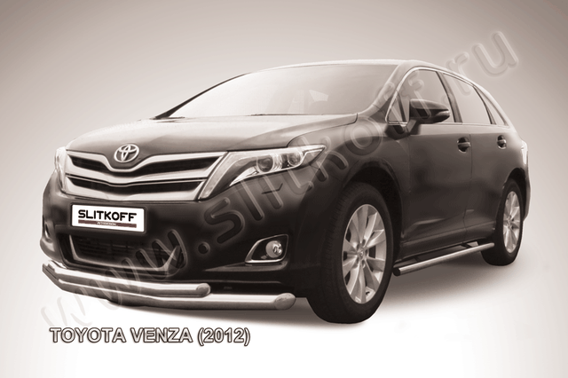Защита Slitkoff переднего бампера d76/57 двойная для Toyota Venza 2012-2026. Артикул TVEN001