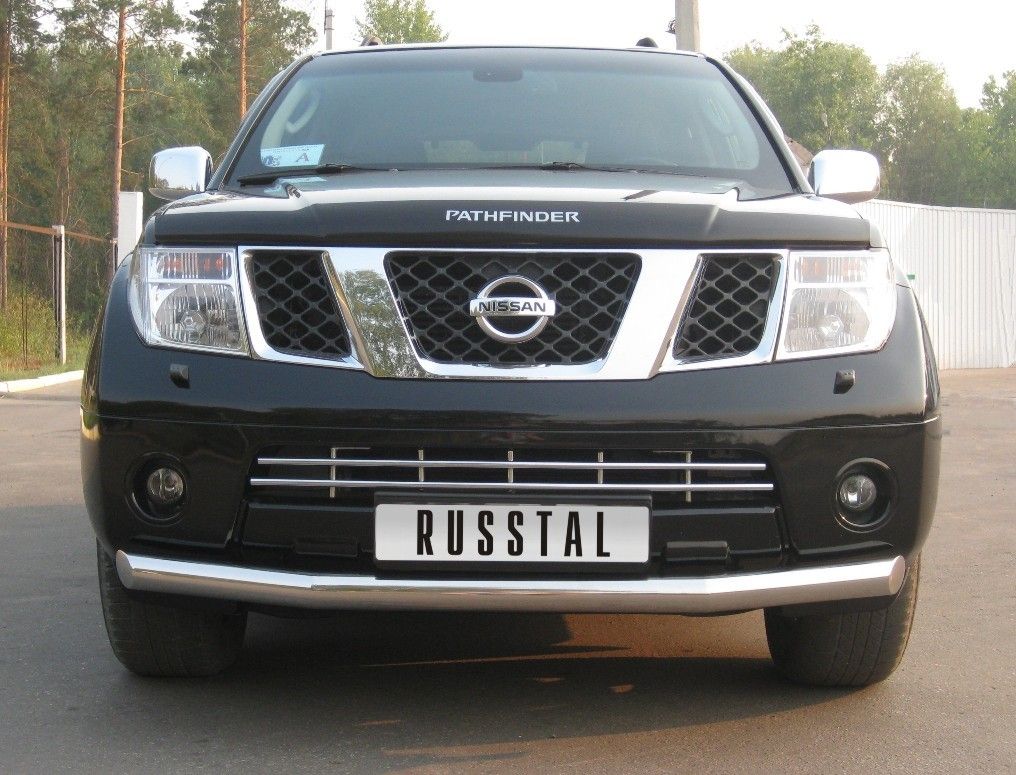 Защита RusStal переднего бампера d76 (3 секции) для Nissan Pathfinder R51 2005-2009. Артикул NPZ-000352