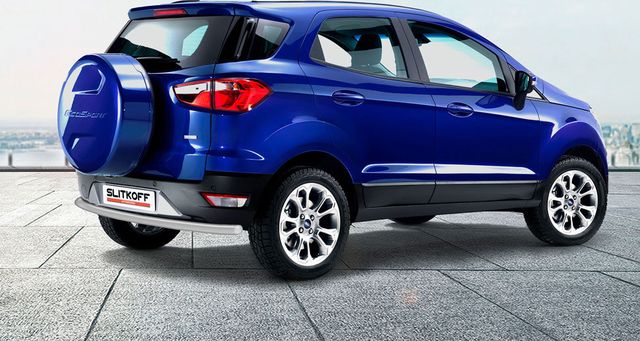 Защита Slitkoff заднего бампера d57 для Ford EcoSport I рестайлинг 2017-2026 Серебристая. Артикул FES005S