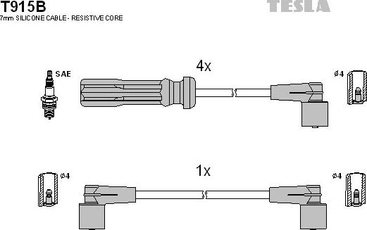 Высоковольтные провода (провода зажигания) (комплект) Tesla. Артикул T915B