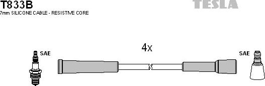 Высоковольтные провода (провода зажигания) (комплект) Tesla для FSO Polonez I 1988-1992. Артикул T833B