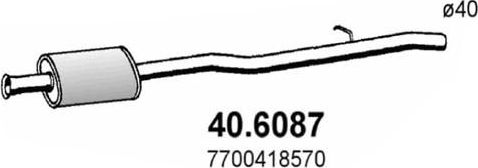 Глушитель (средняя часть) Asso для Renault Clio II 1998-2013. Артикул 40.6087