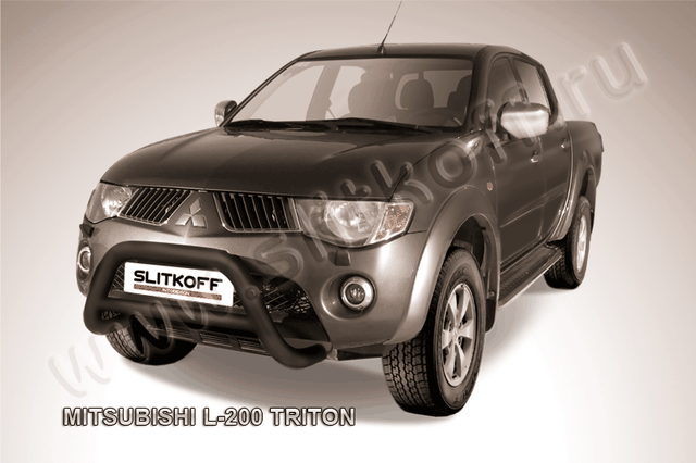 Кенгурятник Slitkoff d76 низкий ЧЕРНЫЙ матовый для Mitsubishi L200 IV Triton 2006-2015. Артикул ML004B