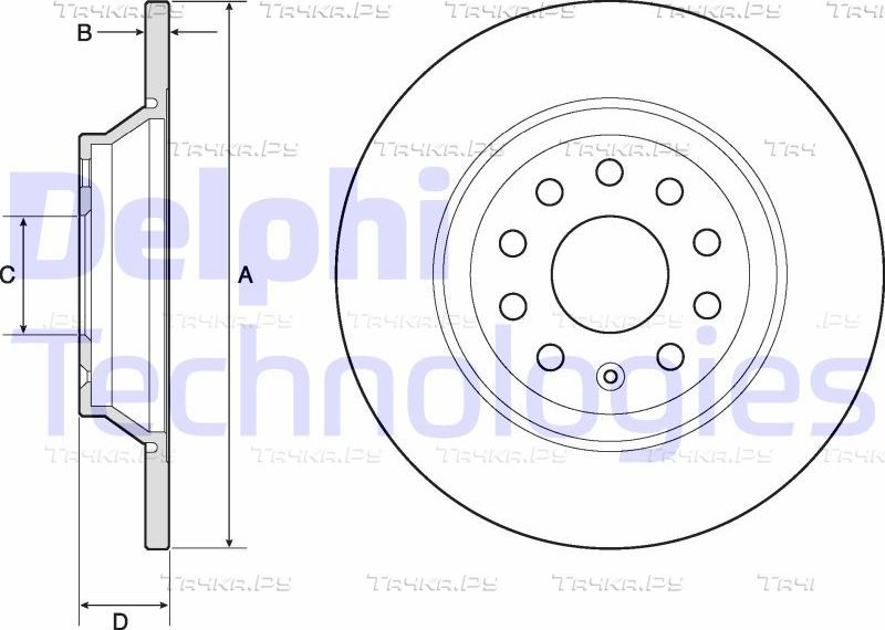 Тормозной диск Delphi задний для Audi Q3 Sportback I (F3) 2019-2026. Артикул BG4751C