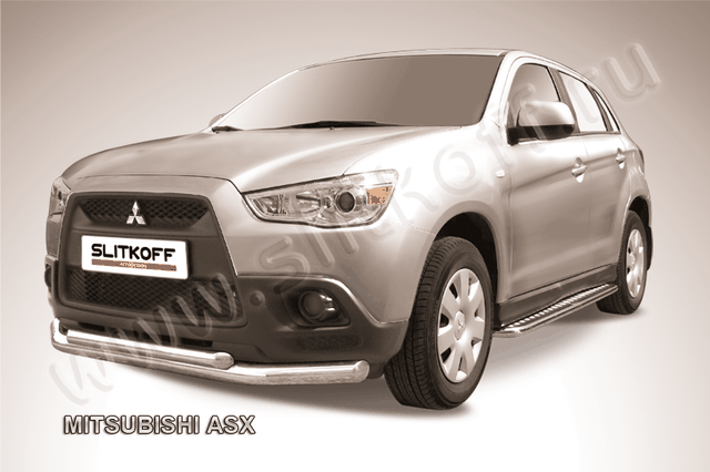 Защита Slitkoff переднего бампера d76/57 двойная для Mitsubishi ASX 2010-2012. Артикул MAS001