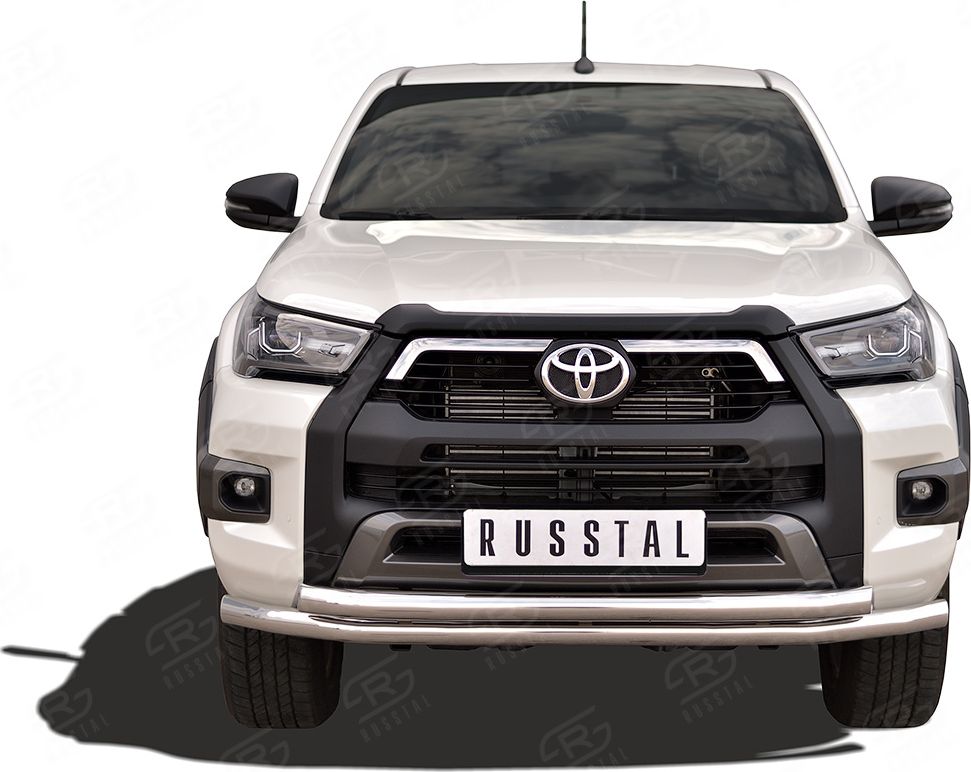 Защита RusStal переднего бампера d63 секции d63 секции для Toyota Hilux VIII Black Onyx 2020-2026. Артикул THBOZ-003510
