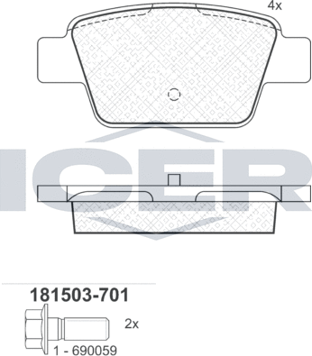 Тормозные колодки Icer задние для Lancia Delta III (844) 2008-2014. Артикул 181503-701