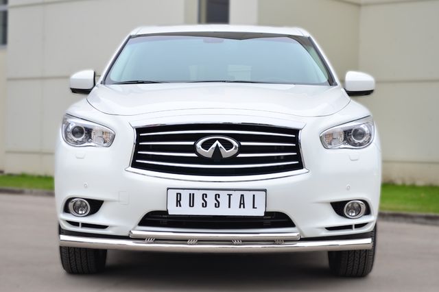 Защита RusStal переднего бампера d63 (секции) d42 (дуга) для Infiniti JX 35 2013-2025. Артикул JXZ-001456