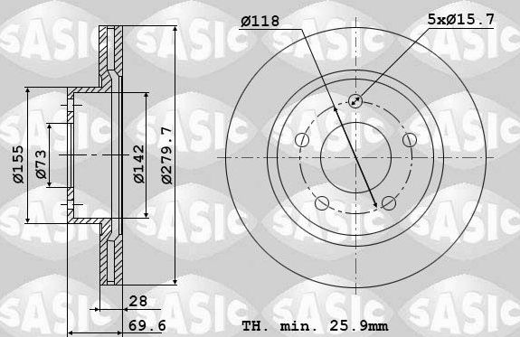 Тормозной диск Sasic передний для Citroen Jumper II 2006-2026. Артикул 6100017