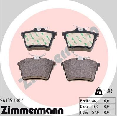 Тормозные колодки Zimmermann. Артикул 24135.180.1