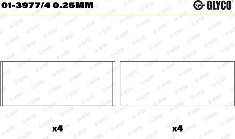 Вкладыши шатунные Glyco для Dacia Sandero II 2012-2026. Артикул 01-3977/4 0.25mm