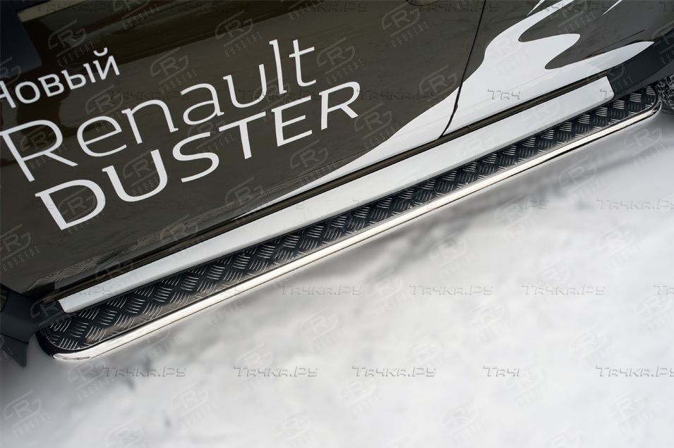 Защита порогов RusStal труба d42 с листом (вариант 1) для Renault Duster I рестайлинг 2015-2020. Артикул RDL-0021821