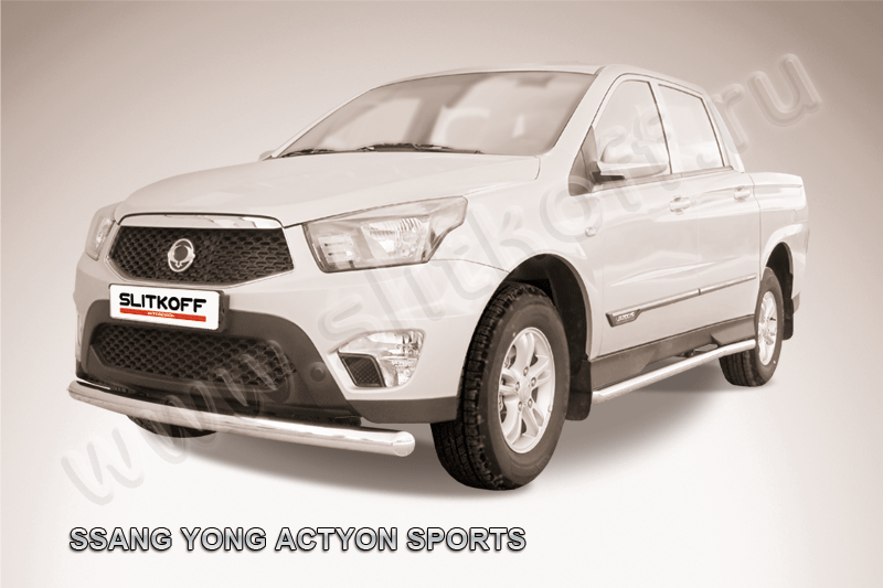 Защита Slitkoff переднего бампера d76 для SsangYong Actyon Sports I рестайлинг 2012-2026. Артикул SYAS002
