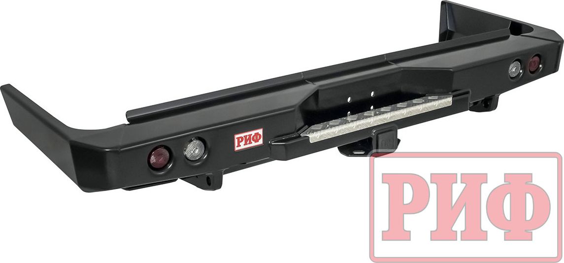 Бампер силовой РИФ задний с квадратом под фаркоп и фонарями для Toyota Land Cruiser 76 2007-2026. Артикул RIF076-21150