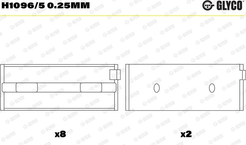 Вкладыши коренные Glyco для Lancia Dedra 1996-1999. Артикул H1096/5 0.25mm