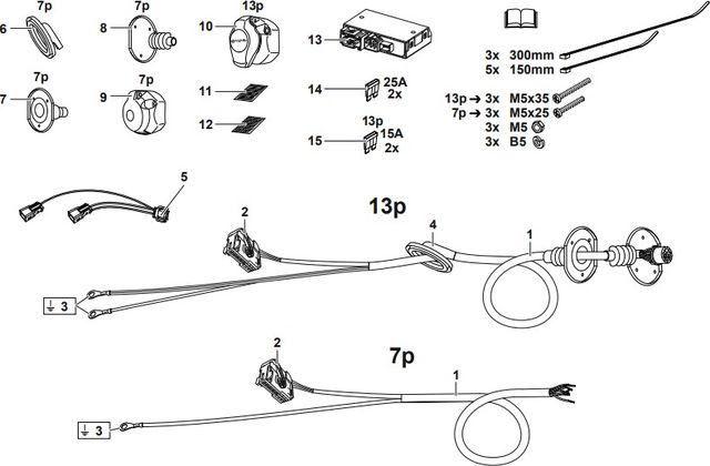 Комплект электрики фаркопа Westfalia 13-пин для Audi Q2 2016-2026 (с подготовкой под прицеп). Артикул 305407300113
