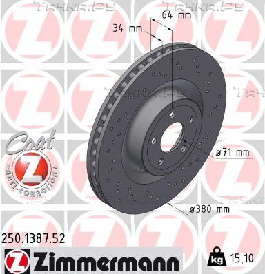 Тормозной диск Zimmermann SPORT Z передний для Ford Mustang VI 2015-2026. Артикул 250.1387.52