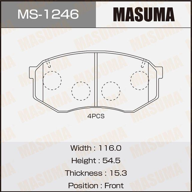 Тормозные колодки Masuma передние для Toyota Chaser IV (X80) 1990-1992. Артикул MS-1246