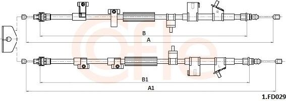 Трос ручника (тросик ручного тормоза) Cofle задний для Ford Transit Connect II 2013-2026. Артикул 92.1.FD029