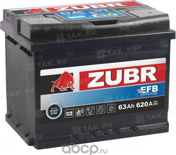АКБ ZUBR EFB 63Ah R+ (ZE630) (-/+) 12V 620 A EN 242x175x190 Zubr. Артикул ZE630