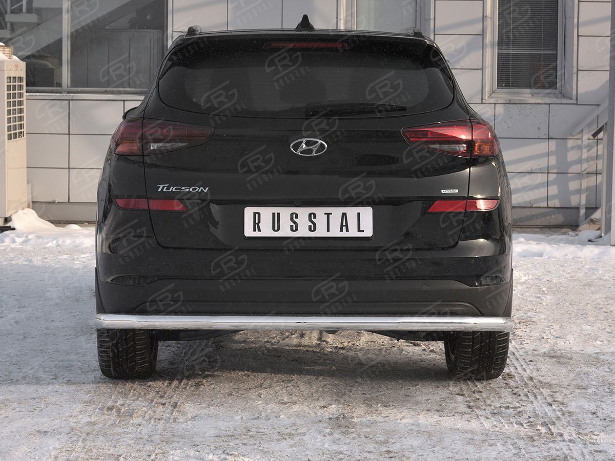 Защита RusStal заднего бампера d63 секции для Hyundai Tucson III рестайлинг 2018-2026. Артикул HTZ-003106