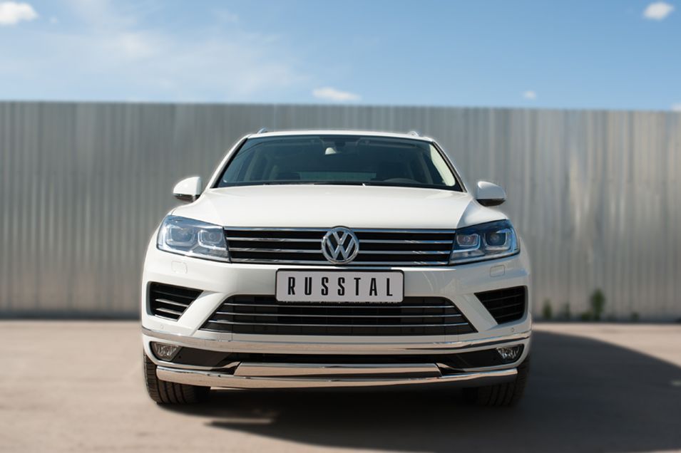 Защита RusStal переднего бампера d75х42 (дуга) d75х42 (дуга) для Volkswagen Touareg II рестайлинг 2014-2018. Артикул VWTZ-002127