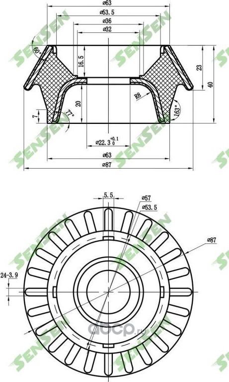 Опора амортизатора Aveo 06-, Spark 05-10, Gentra, Matiz 1.0 05- переднего (Sensen). Артикул M61003