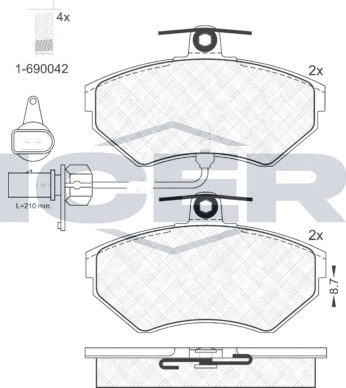 Тормозные колодки Icer передние для Audi A4 II (B6) 2000-2004. Артикул 181157-203
