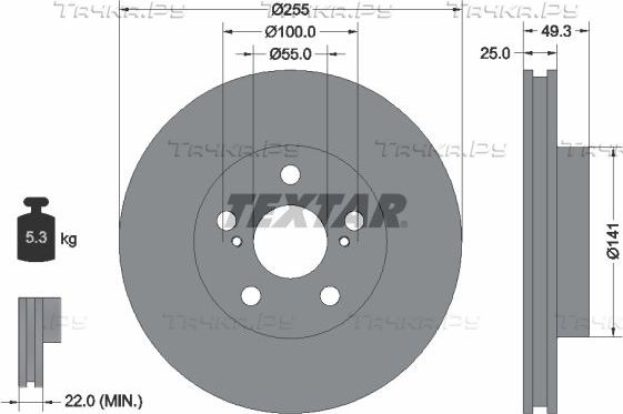 Тормозной диск Textar Pro передний для Toyota Prius III (XW30) 2008-2011. Артикул 92225003
