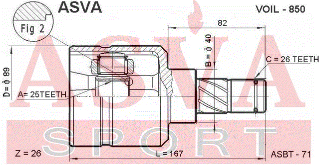Шрус внутренний (граната) Asva передний левый для Volvo 850 1991-1996. Артикул VOIL-850