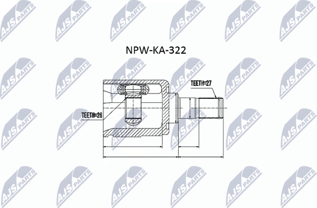 Шрус внутренний (граната) NTY передний для Kia Ceed I 2006-2012. Артикул NPW-KA-322