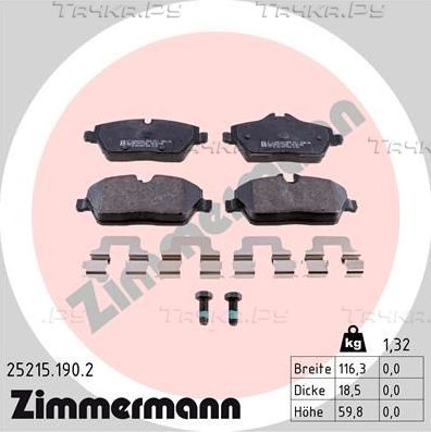 Тормозные колодки Zimmermann задние для Mercedes-Benz GLS I (X166) 2015-2019. Артикул 25215.190.2