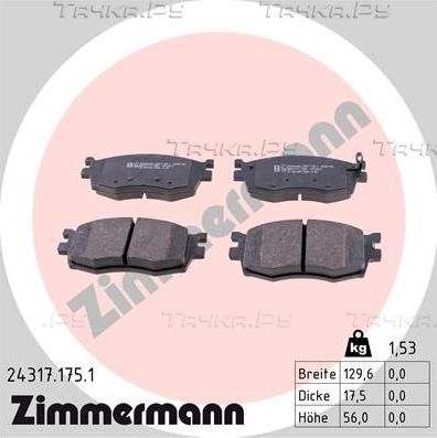 Тормозные колодки Zimmermann передние для Kia Rio II 2005-2011. Артикул 24317.175.1
