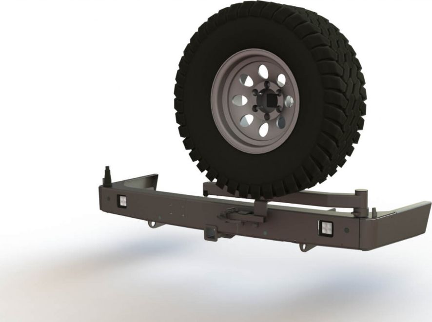 Бампер силовой STC задний для Toyota Land Cruiser Prado 150 2009-2017 с квадратом под фаркоп, кронштейном крепления запасного колеса по центру и фарами заднего хода/ ПТФ . Артикул STC-TLCP150/09-BR-C1-L2