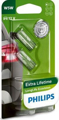 W5W 12V-5W (W2,1x9,5d) (увелич. срок службы) LongLife EcoVision блистер (2шт.) Philips LongLife EcoVision. Артикул 12961LLECOB2