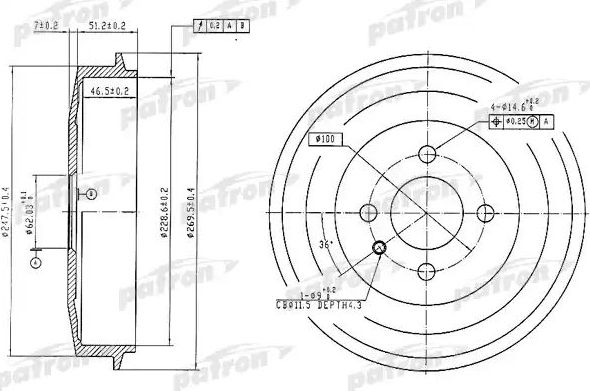 Тормозной барабан Patron. Артикул PDR1034