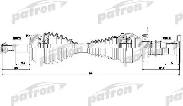 Полуось (привод в сборе, приводной вал) Patron передняя правая для Volkswagen Transporter T5 2009-2015. Артикул PDS0384