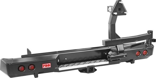 Бампер силовой РИФ задний с квадратом под фаркоп, калиткой и фонарями, стандарт для Isuzu D-MAX 2012-2020. Артикул RIFDMX-20125