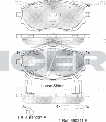 Тормозные колодки Icer передние для Toyota Corolla E140, E150 2010-2014. Артикул 182129