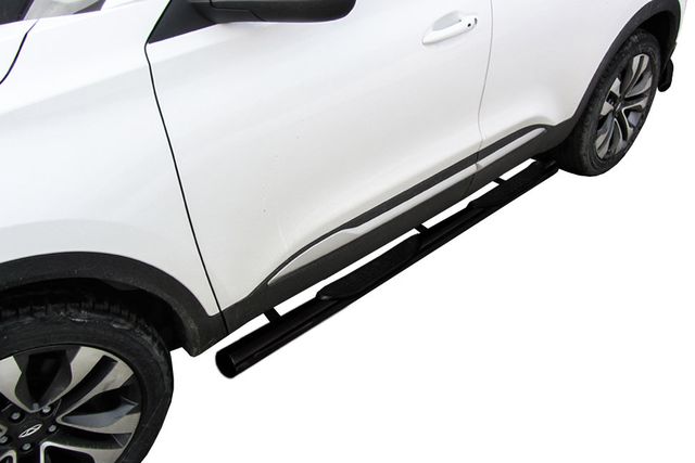 Пороги Slitkoff труба d76 с проступями для Chery Tiggo 4 2017-2026 ЧЕРНЫЕ матовые. Артикул CT4-004B