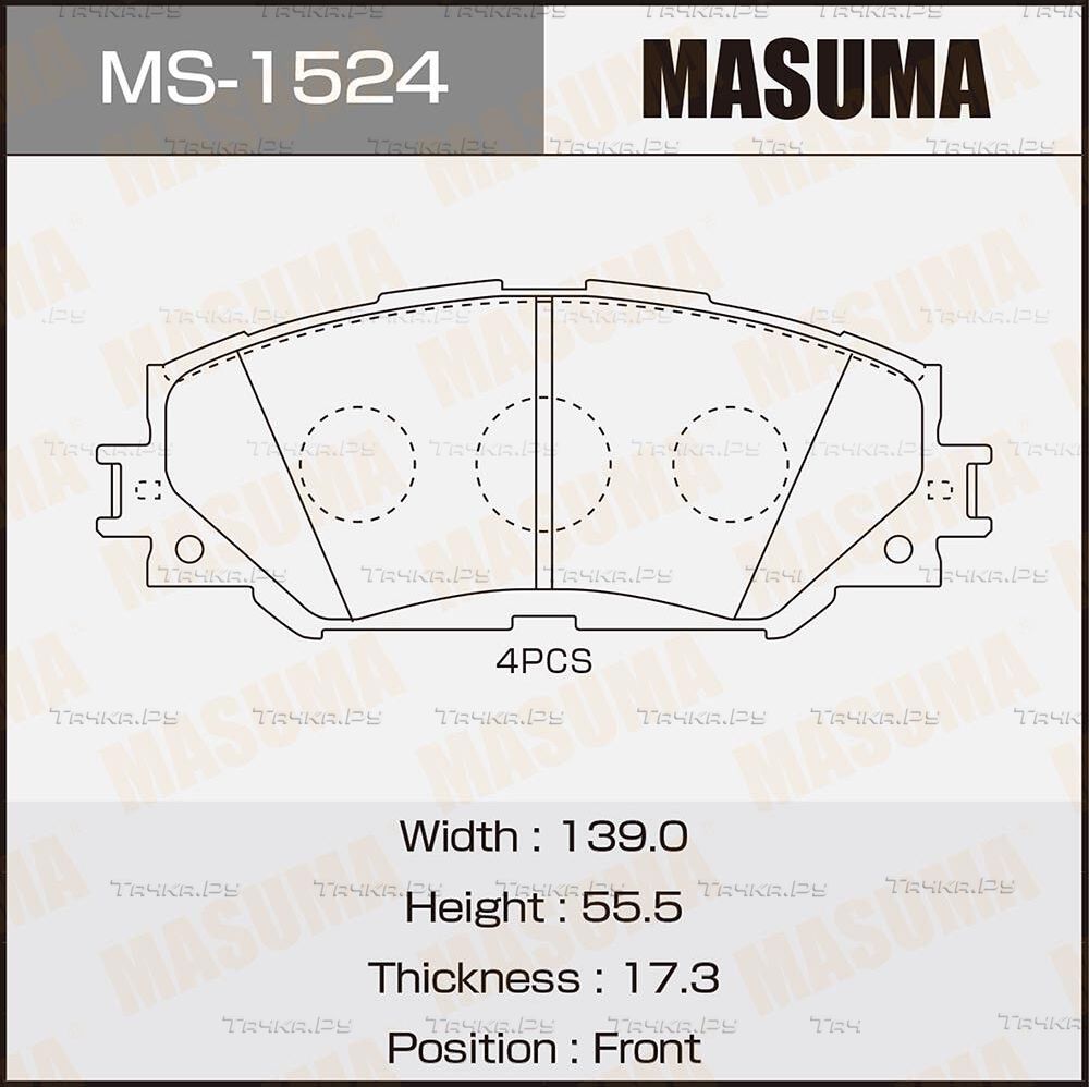 Тормозные колодки Masuma передние для Toyota Noah II (R70) 2007-2013. Артикул MS-1524