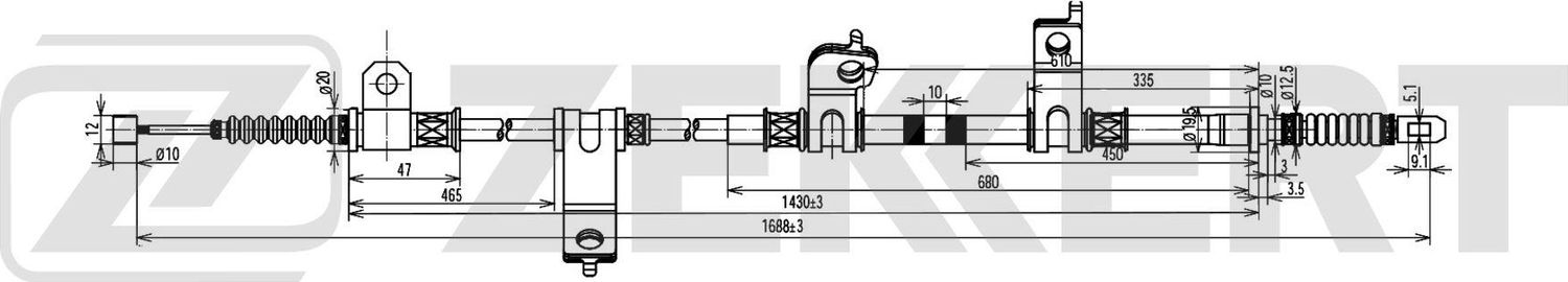 Трос ручника (тросик ручного тормоза) Zekkert. Артикул BZ-1161